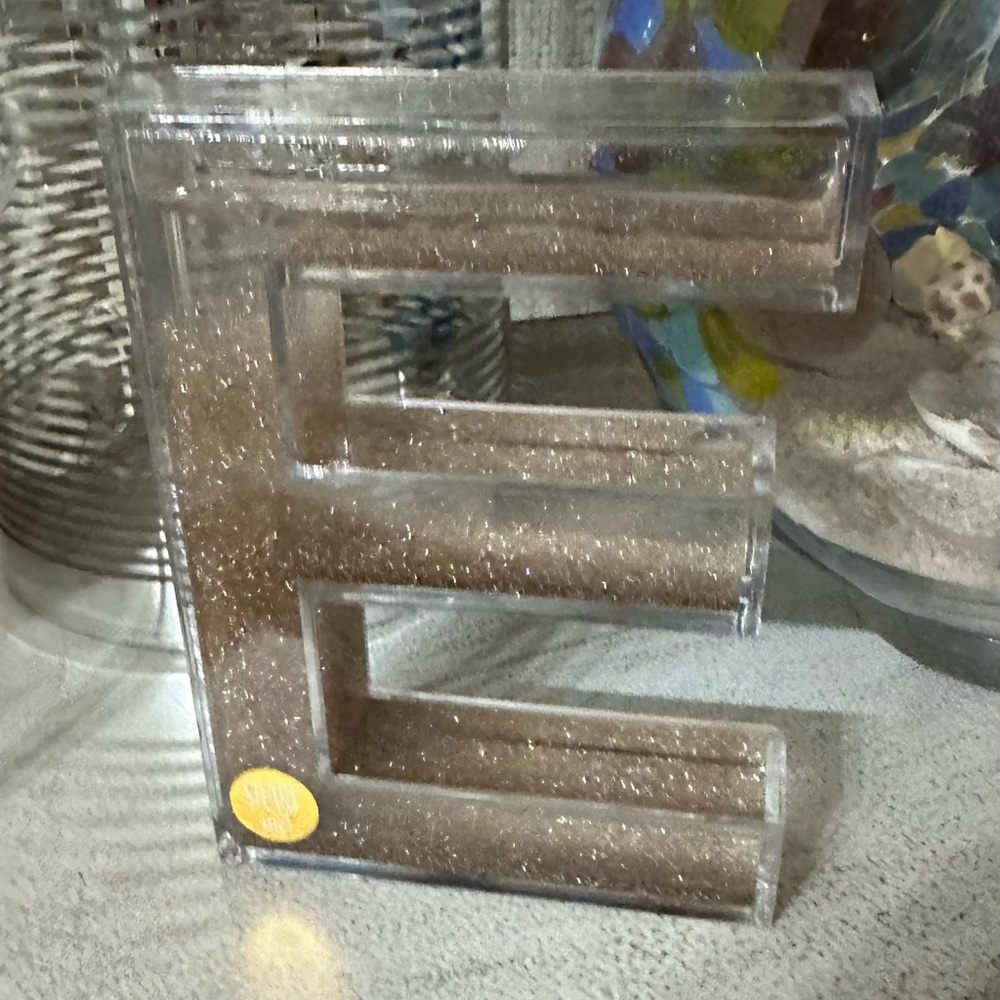 Lucite Glittery Letter “E” Fluid Art Decor